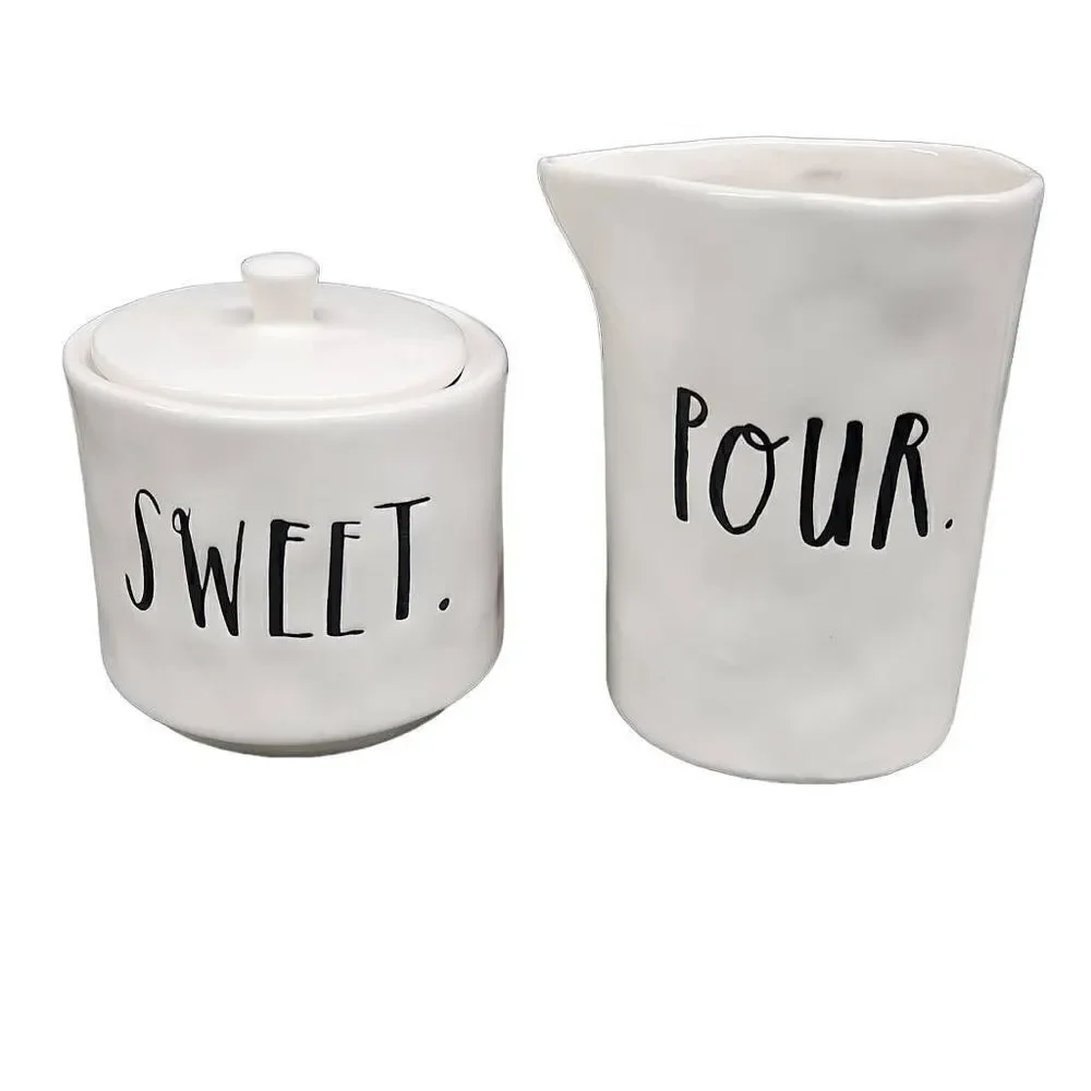 Rae Dunn White Black Pour Sweet Cream & Sugar Server Set